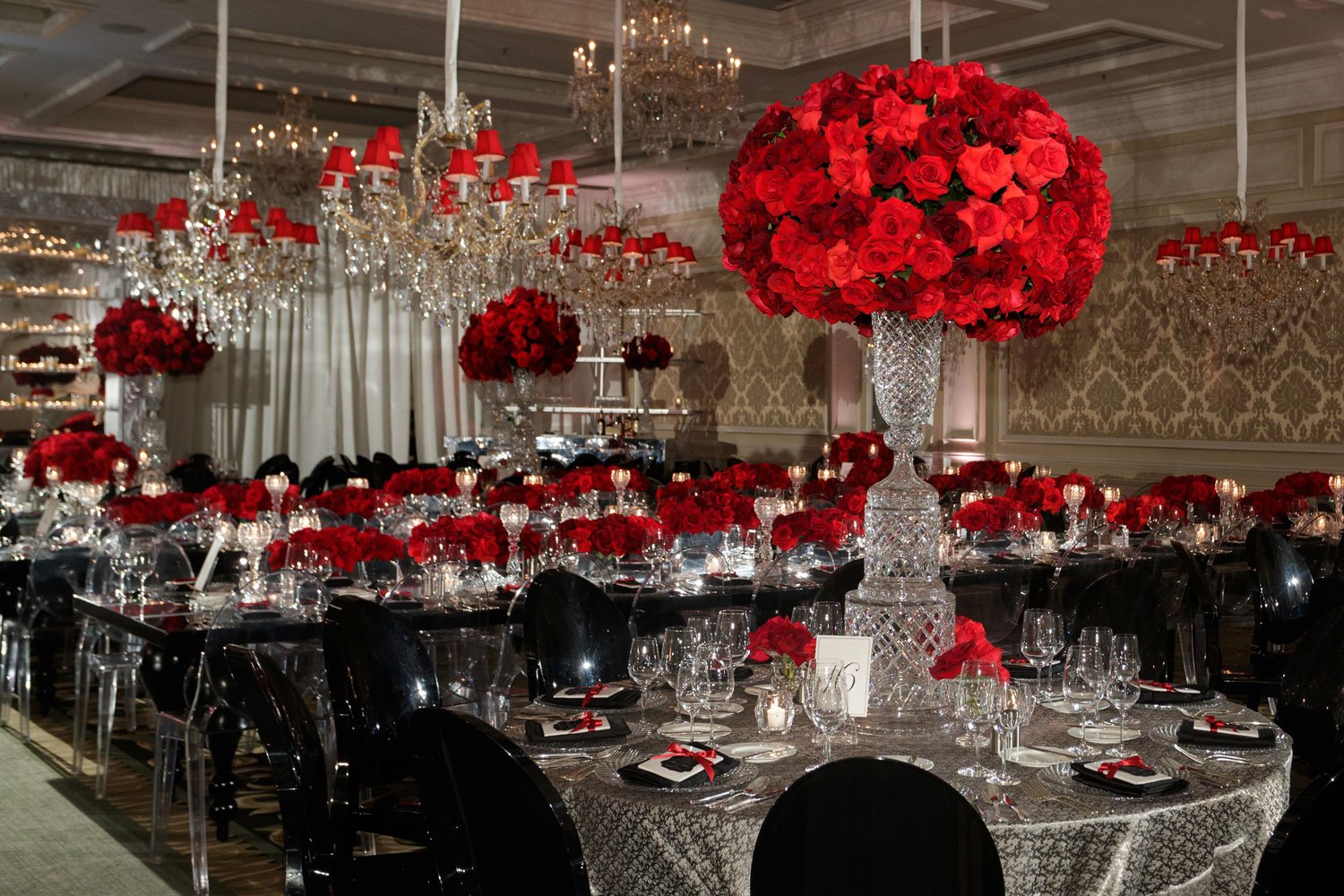 Red Roses at Black, White & Silver Reception