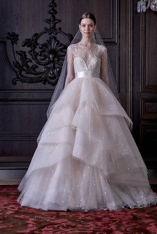 Monique Lhuillier Spring/Summer 2016 Collection blush-ball-gown-with-tiered-skirt-and-illusion-neckline