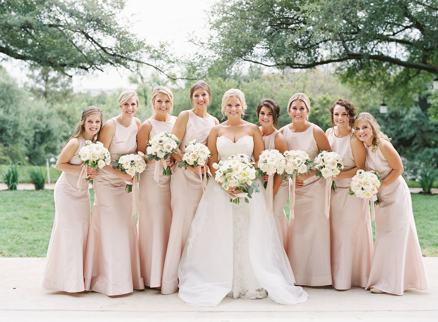 High-Neck Pale Pink Bridesmaid Gowns