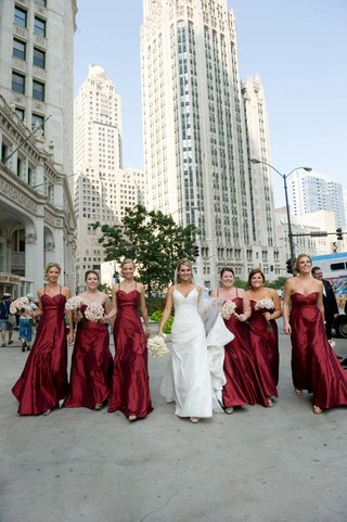 crimson bridesmaid dresses