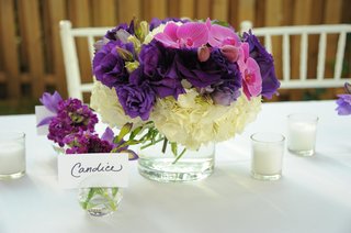 Purple, Pink, and White Centerpiece floral-vase-place-card-holder-and-centerpiece