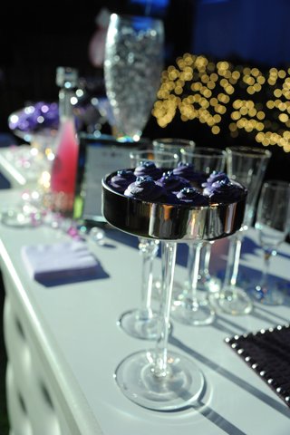 Purple Cupcakes at Dessert Bar silver-and-crystal-stand-holds-cupcakes