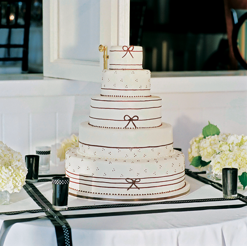Cake decorated with ribbons and polka dots