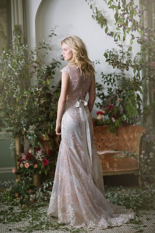 "Vanderbilt" from The Gilded Age claire-pettibone-fall-winter-2016-soft-pink-embroidery-lace-wedding-dress-with-bow-back
