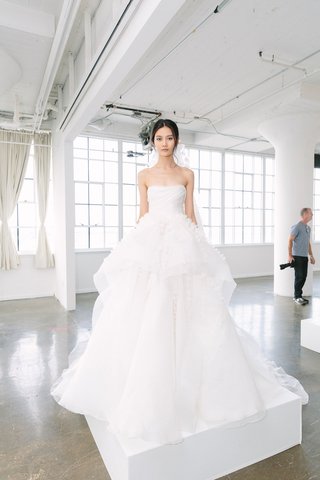 Look 10 by Marchesa Bridal FW18 marchesa-bridal-fall-2018-collection-wedding-dress-strapless-ball-gown-layer-ruffle-skirt