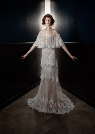 "Lizzy" by Galia Lahav galia-lahav-spring-2018-victorian-tea-gown-fish-net-chantilly-lace-layers-sheer-corset-cape-v-back