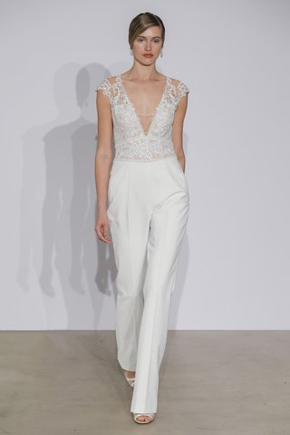 Look 8 by Justin Alexander justin-alexander-fall-2018-crepe-jumpsuit-with-v-neck-illusion-lace-bodice