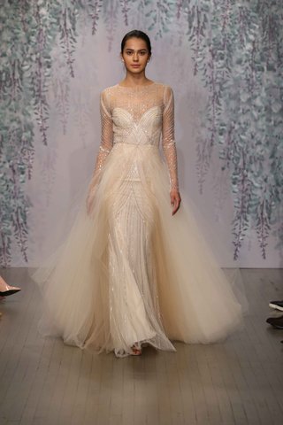 Look 7 by Monique Lhuillier Fall 2016 beaded-long-sleeve-dress-with-overskirt-by-monique-lhuillier-fall-2016