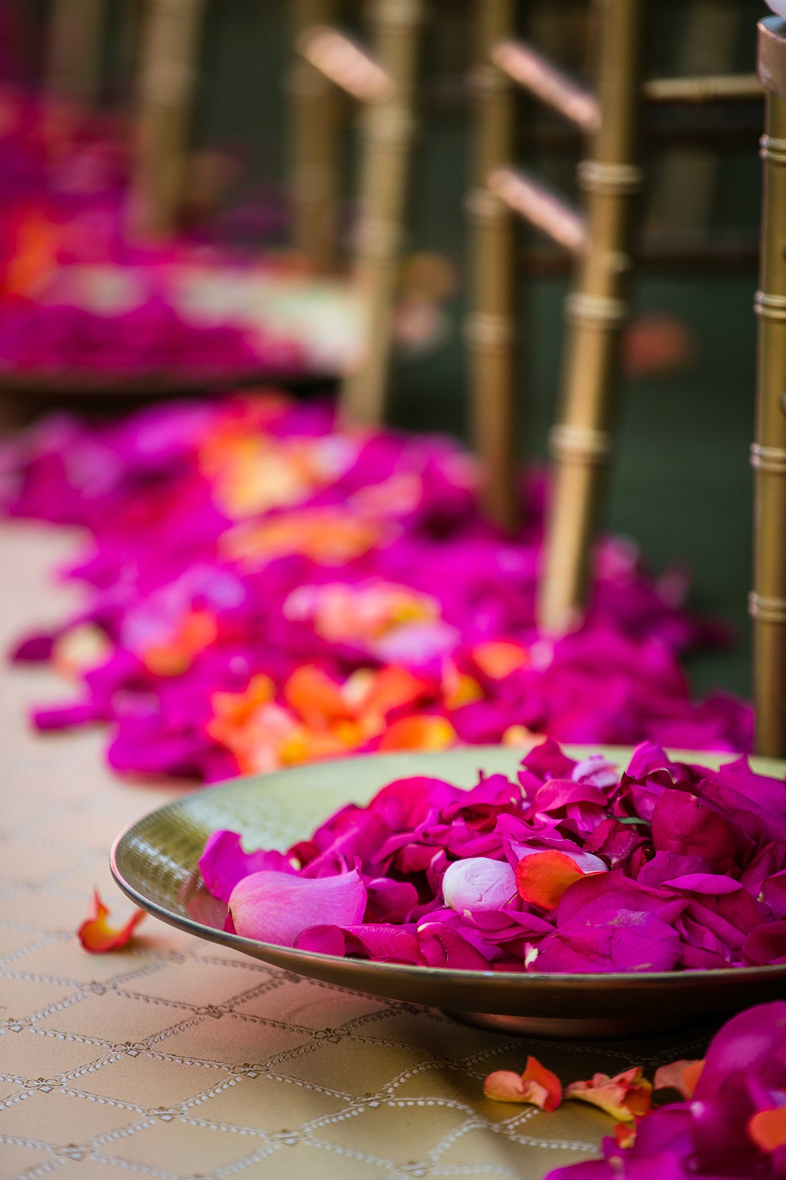 Gold Bowls Filled with Fuchsia Petals