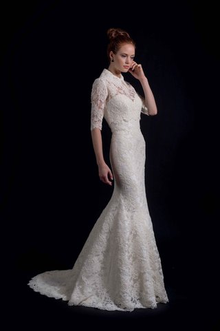 "Georgia" with Jacket by Modern Trousseau modern-trousseau-fall-2016-lace-wedding-dress-with-turtle-neck-over-jacket