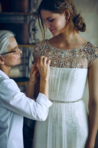 "Tiernan" BHLDN Gown tiernan-marchesa-notte-bhldn-wedding-dress-with-jewel-sheer-neckline-and-cap-sleeves