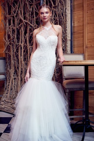 "Alma" by Isabelle Armstrong isabelle-armstrong-fall-2018-wedding-dress-alma-mermaid-dress-tulle-skirt-beaded-bodice-halter-neck