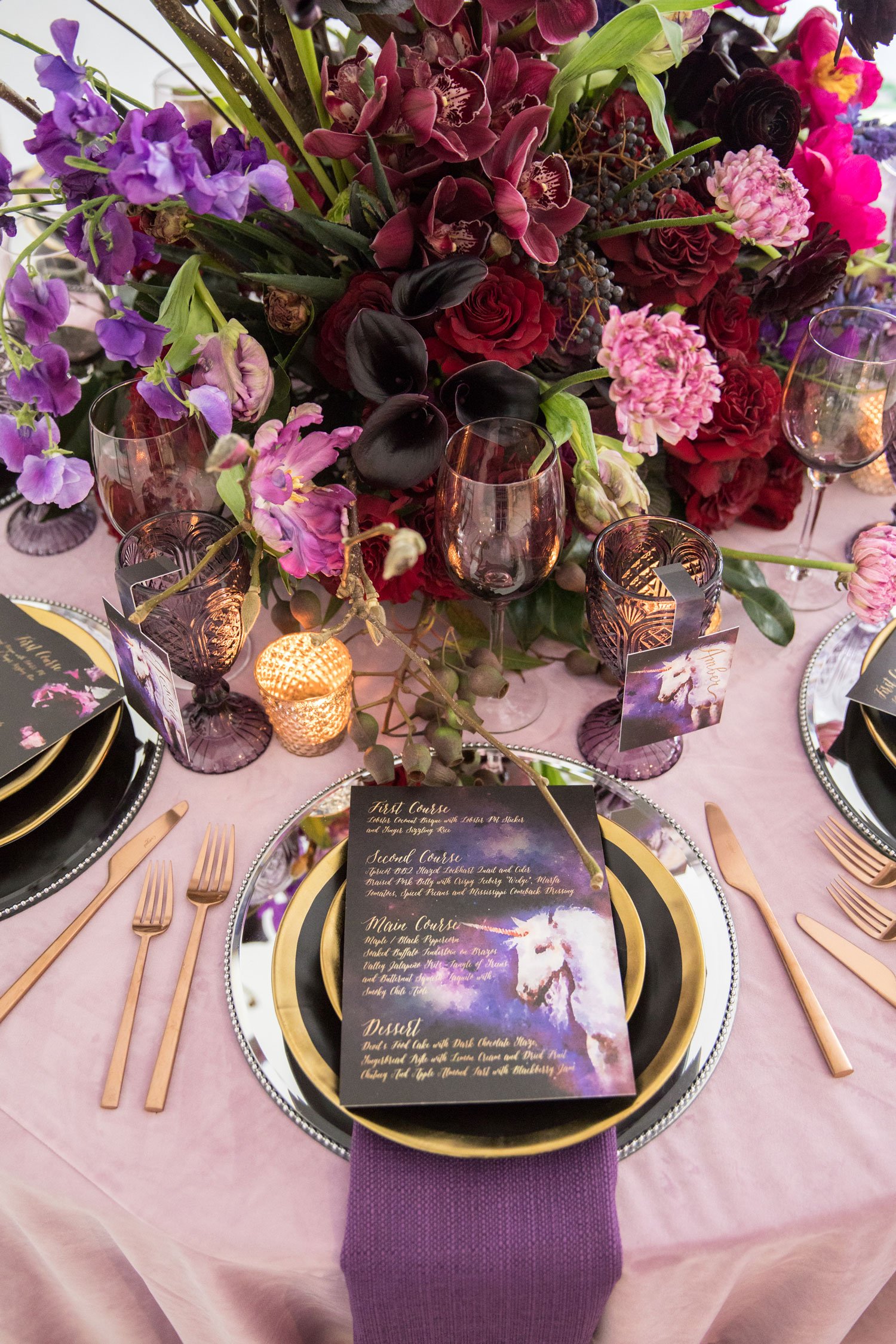 Rose Gold & Purple Tablescape