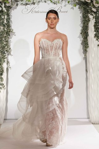 "Izabella" by Katerina Bocci katerina-bocci-2017-bridal-collection-izabella-wedding-dress-strapless-lace-corset-bodice-ruffles