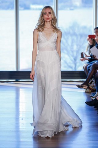 "Shelly" by Rivini rivini-shelly-v-neck-wedding-dress-silk-chiffon-slip-gown-with-stripe-detail-lace