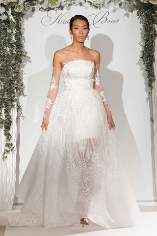 "Maeve" by Katerina Bocci katerina-bocci-2017-bridal-collection-maeve-wedding-dress-strapless-minidress-with-sheer-over-skirt