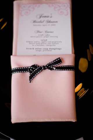 Menu Card in Pink Napkin pink-napkin-tied-with-black-ribbon