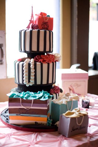 Black and White Paris-Themed Cake black-and-white-striped-cake-with-fashion-details