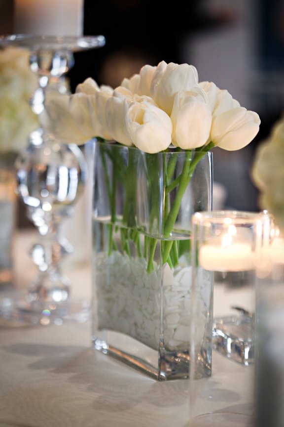 White Tulips in Rectangular Vase