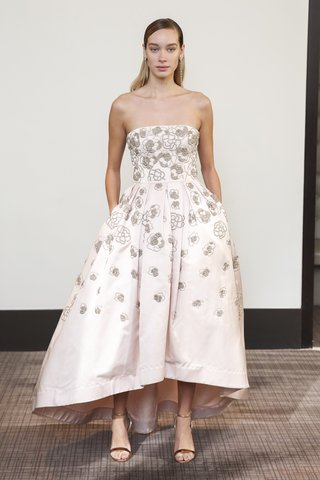 Look 7 by Gracy Accad gracy-accad-fall-2018-blush-silk-satin-strapless-rose-gold-floral-embellishment-hi-lo-tea-length