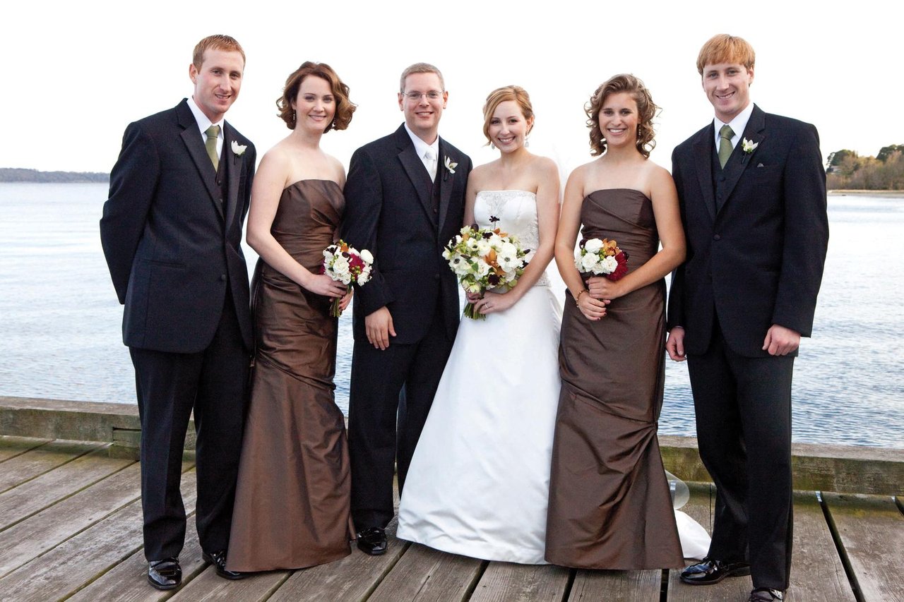 brown bridesmaid dresses with groomsmen Matching bridesmaids dresses with groomsmen attire