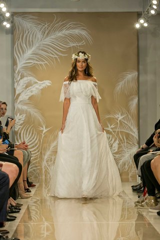 "Sofia" by THEIA theia-fall-2017-sofia-white-chantilly-lace-off-the-shoulder-ruffled-lace-flounce-wedding-dress