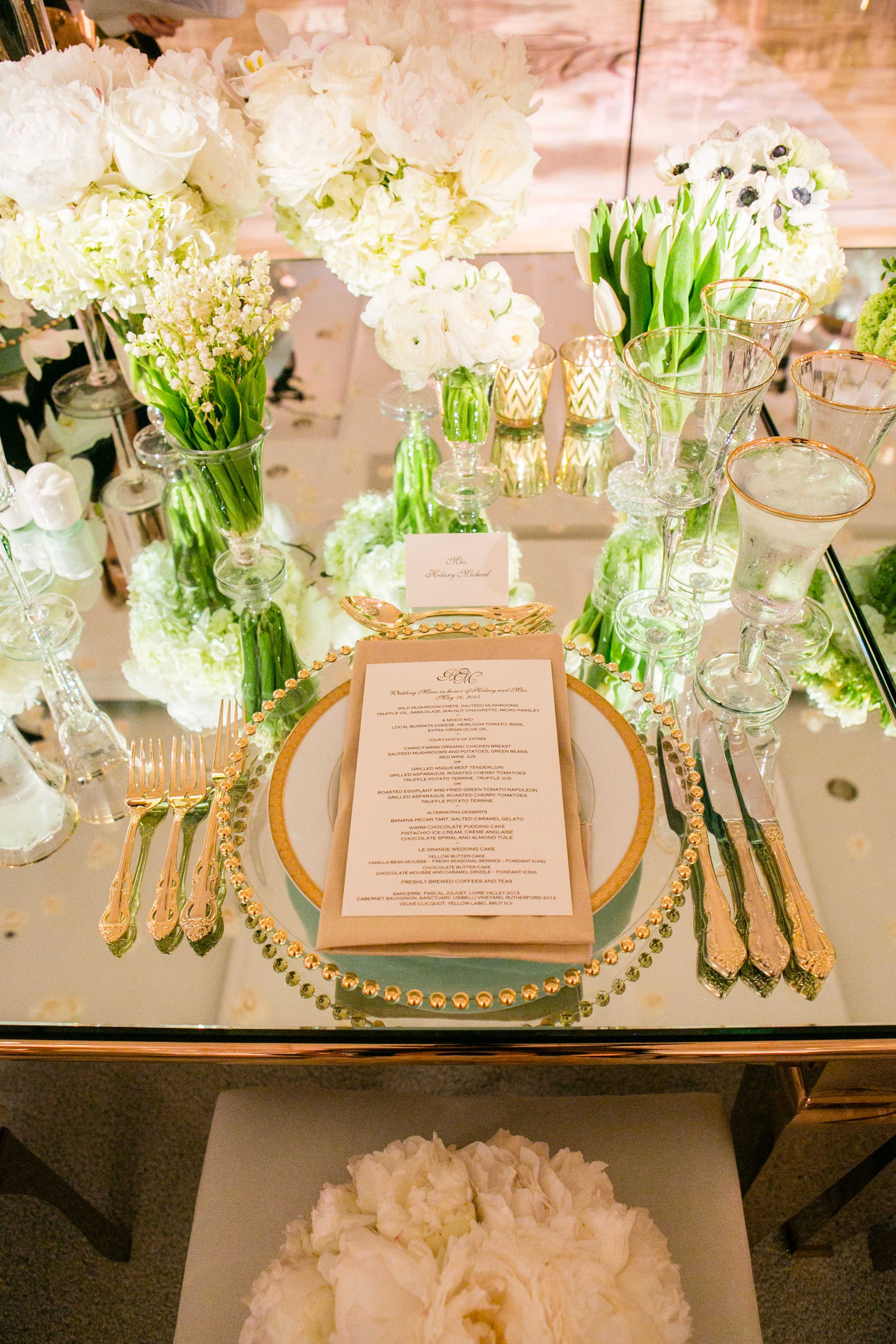 Mirror Table with Gold Details & Ivory Blooms