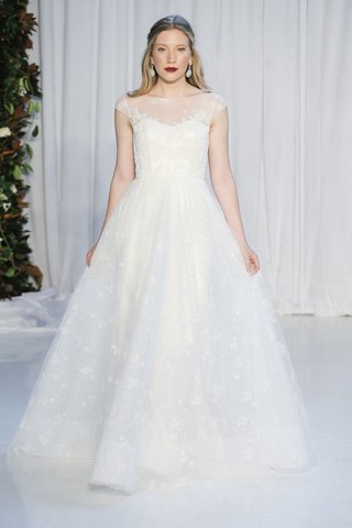 "Gillian" by Anne Barge bateau-cap-sleeves-ball-gown-glittering-floral-tulle-beaded-lace