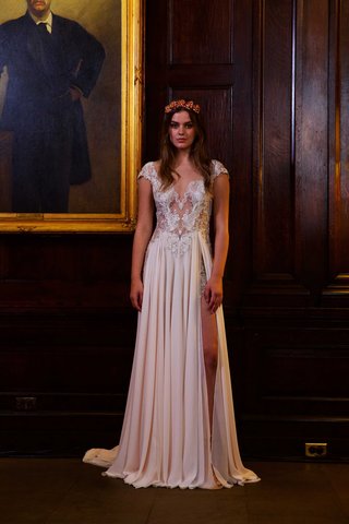 Style 16-106 by Berta berta-bridal-fall-winter-2016-wedding-dress-lace-illusion-cap-sleeve-bodice-with-high-slit-chiffon