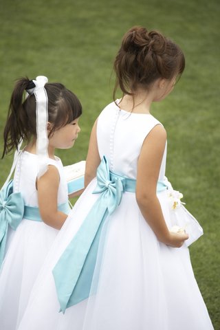 flower girl dresses with blue ribbon