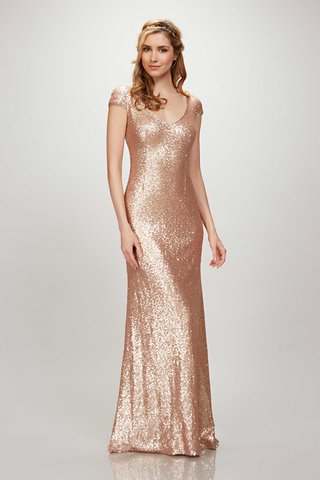 "Kaylee" by THEIA Bridesmaids theia-bridesmaids-spring-2017-kaylee-short-sleeve-long-bridesmaid-dress-matte-sequin-v-rose-gold