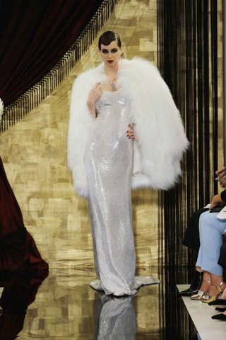 "Jeanette" by THEIA Fall 2016 jeanette-shiny-wedding-dress-with-faux-fur-cape-by-theia