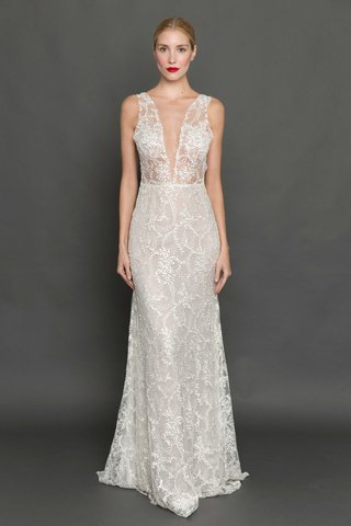 "Mia" by Francesca Miranda francesca-miranda-fall-2017-mia-deep-v-neckline-shimmer-floral-appliques
