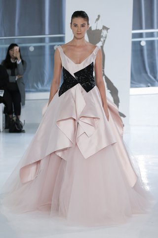 "Monique" by Peter Langner monique-by-peter-langner-spring-2018-pink-ball-gown-mikado-silk-tulle-deep-neckline-black-at-waist