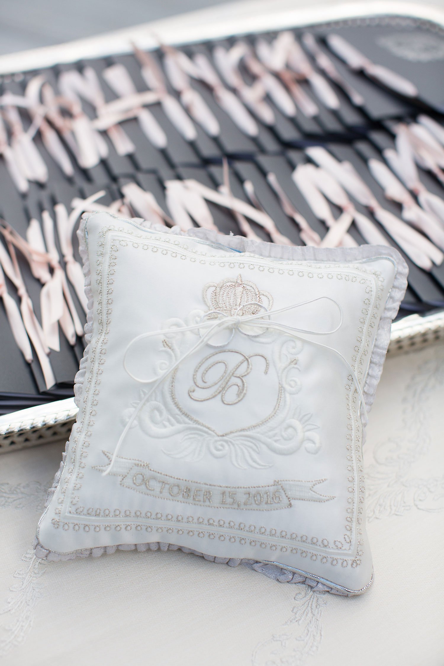 Monogrammed Grey Ring Pillow