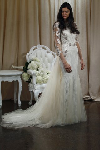 "Lorna" Dress embroidered-lorna-dress-with-long-sleeves-and-tulle-train-by-badgley-mischka