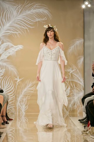 "Talia" by THEIA theia-fall-2017-talia-ivory-silk-chiffon-hem-ruffle-sleeves-hand-embroidered-pearls-crystals-beads