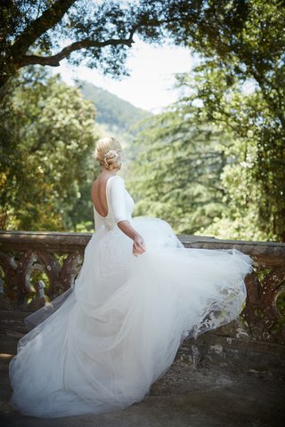 BHLDN Wedding Dress with Sleeves low-back-sleeved-gown-with-tulle-skirt
