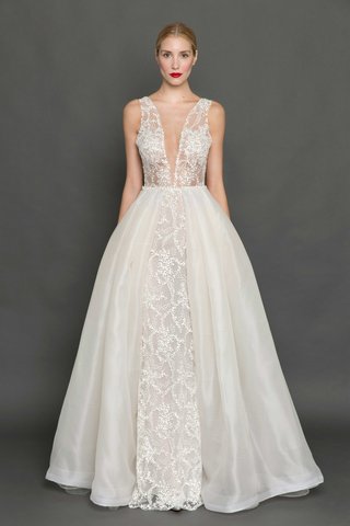 "Mia" with Skirt by Francesca Miranda francesca-miranda-fall-2017-mia-deep-v-neckline-peekaboo-organza-overskirt-shimmer