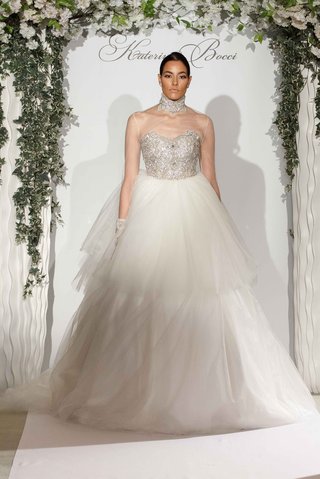 "Eloise" by Katerina Bocci katerina-bocci-2017-bridal-collection-eloise-ball-gown-sheer-neck-long-sleeve-jacket-tier-skirt