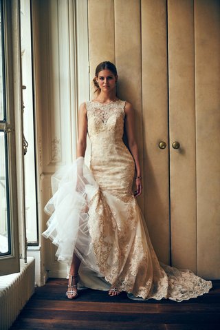 "Perla" BHLDN Gown perla-eddy-k-for-bhldn-lace-wedding-dress-with-mermaid-skirt-and-lace-high-neckline