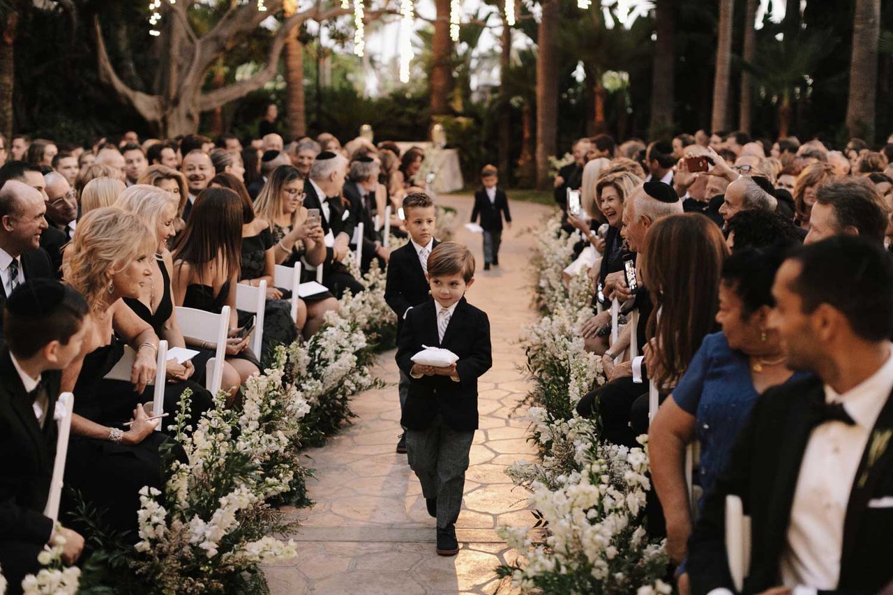 Ring Bearers Walking Down Stone Aisle
