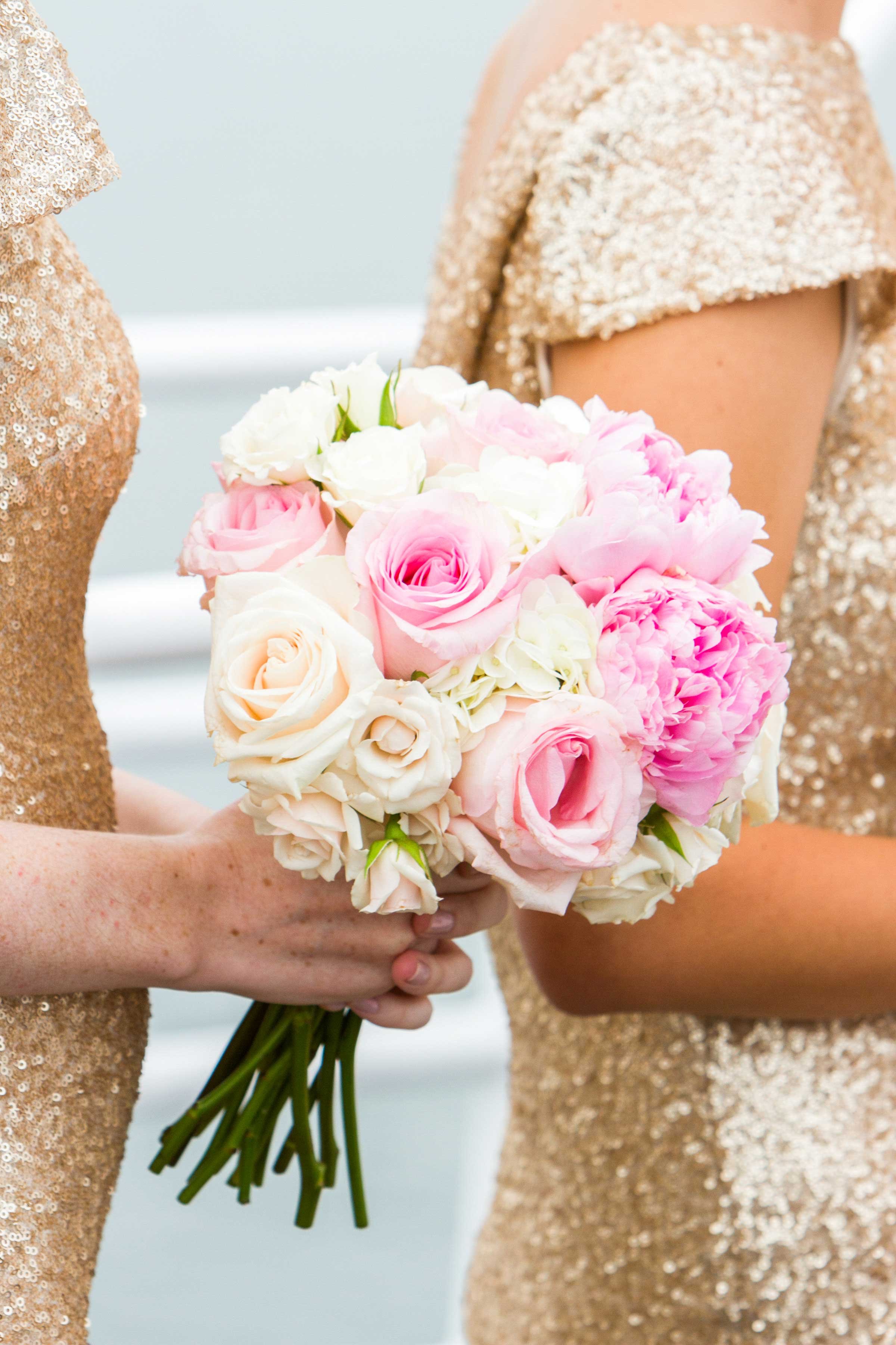 Bridesmaid Bouquet with Pink Roses and Peonies