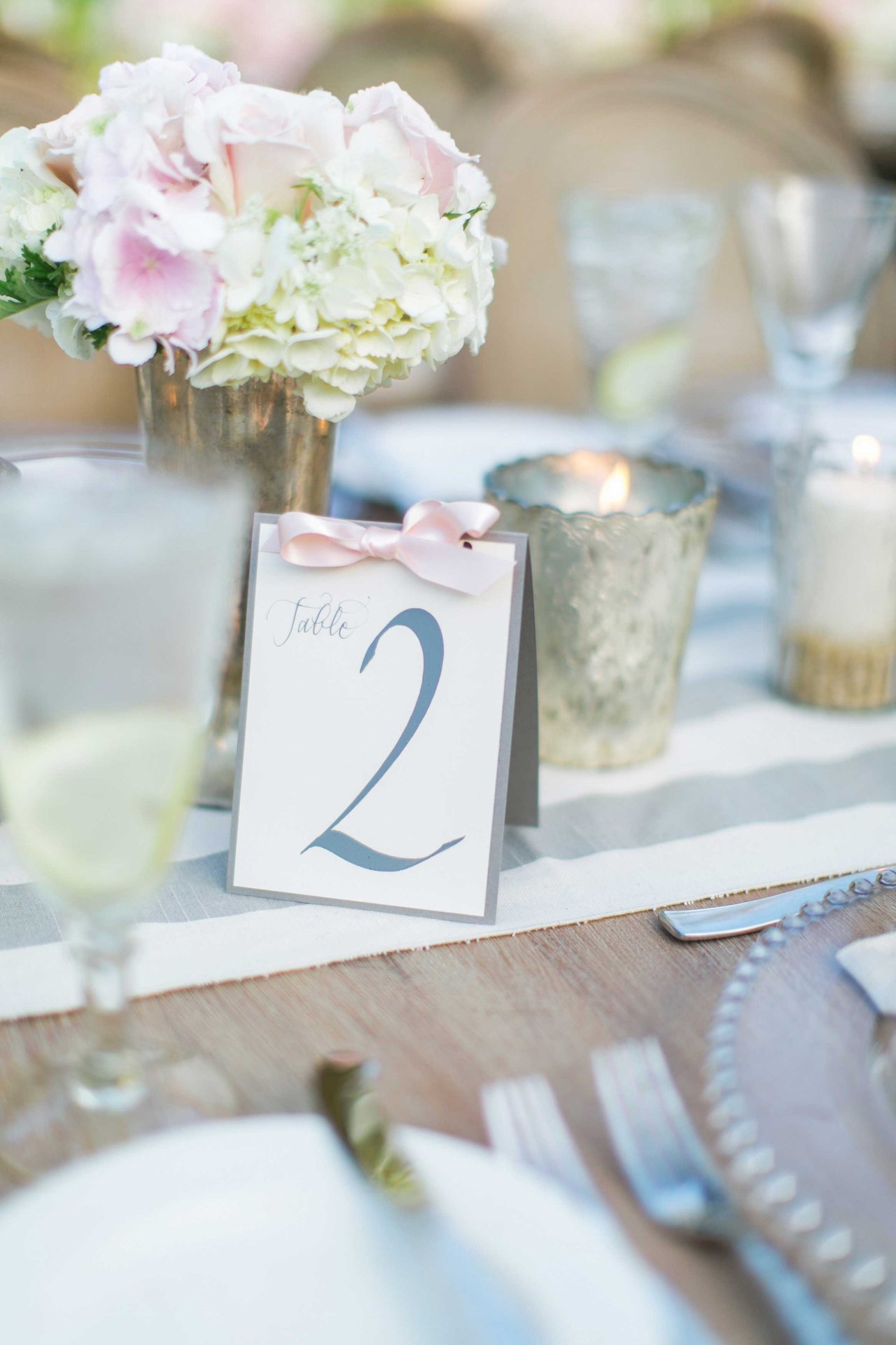 Table Numbers With Ribbon Grey Border Table Number with Pink Ribbon