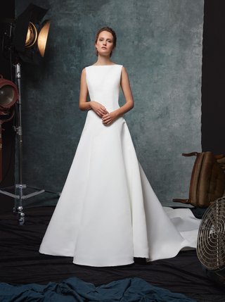 "Dakota" by Sareh Nouri sareh-nouri-fall-2019-bridal-collection-wedding-dress-dakota-bateau-neckline-a-line-crepe
