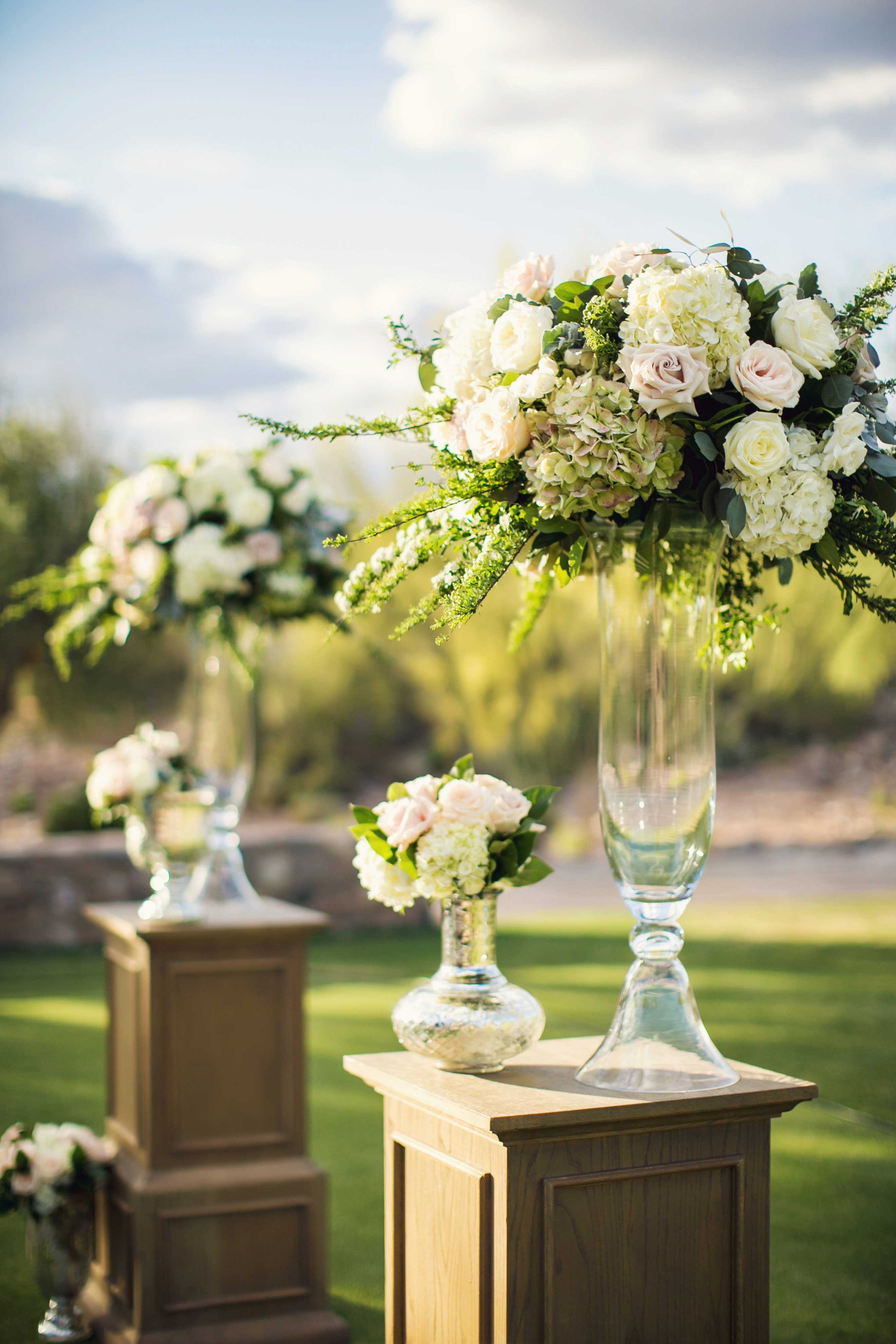 Oak Pedestal with Ivory & Pink Flowers