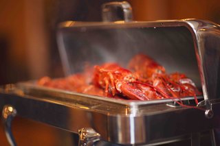 Lobster Bake Dinner rehearsal-dinner-silver-buffet-tray-with-lobster-claws