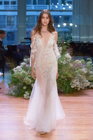 "Allegra" by Monique Lhuillier monique-lhuillier-fall-2017-bridal-collection-allegra-wedding-dress-v-neck-sheath-cutout-flutter