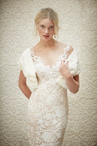 "Renata" BHLDN Wedding Dress lace-illusion-neckline-watters-short-wedding-dress