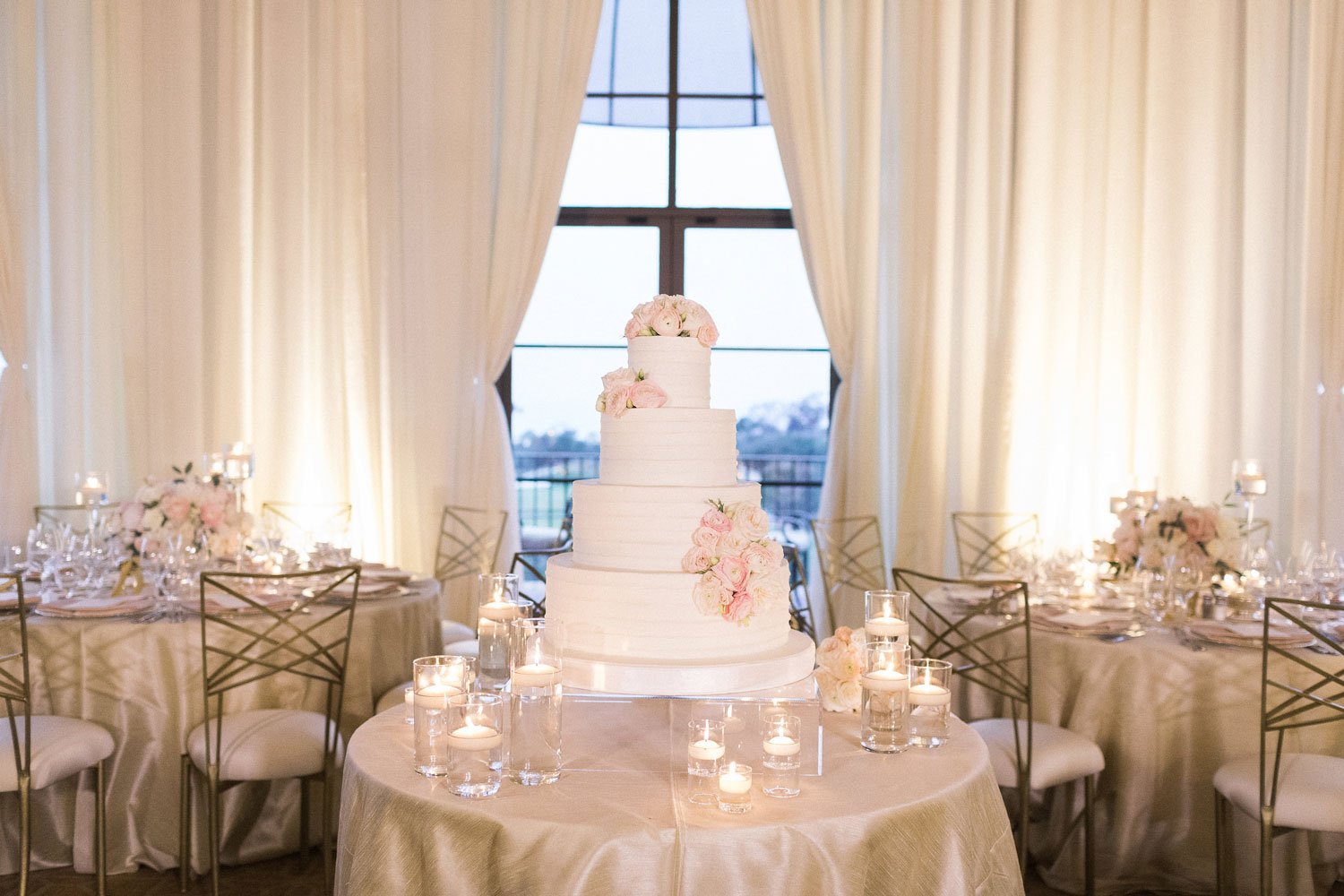 FourLayer Cake with Fresh Pink Flowers
